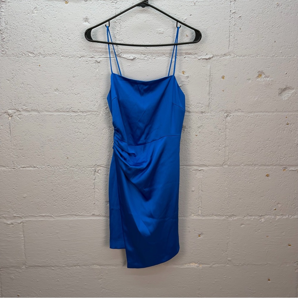 Zara Women's Satin Effect Spaghetti Strap Mini Dress Electric Blue Size Small